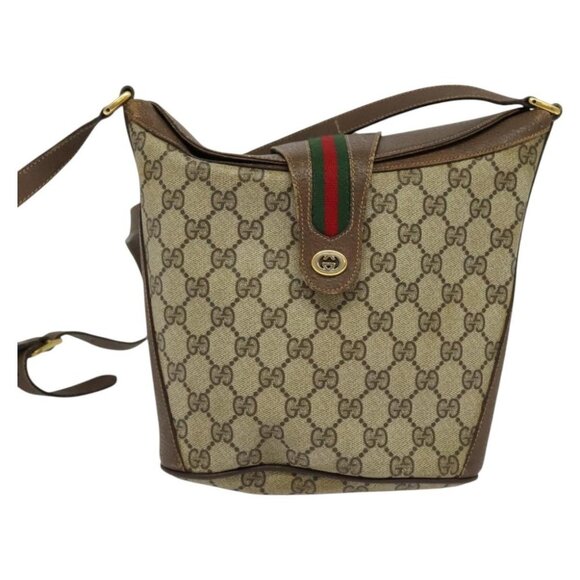 GUCCI Web Sherry Line GG Supreme Shoulder Bag PVC Beige Auth - Picture 2 of 16
